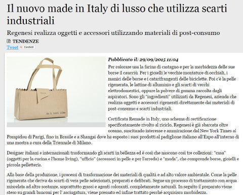 ADNKRONOS · IL NUOVO MADE IN ITALY DI LUSSO CHE UTILIZZA SCARTI INDUSTRIALI